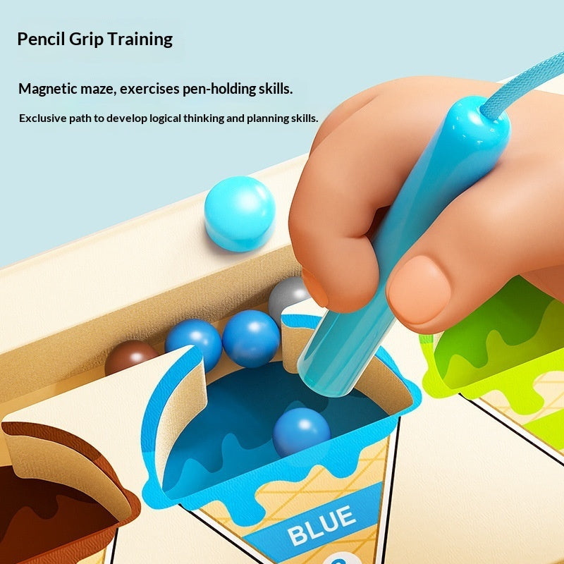 Wooden Magnetic Bead Maze Toy Early Educational Puzzle