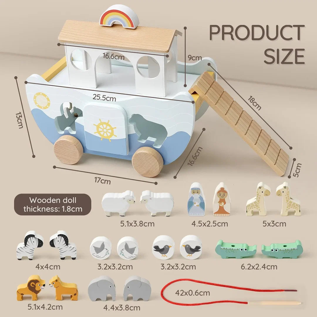 Wooden Noah's Ark Toy for Montessori Learning