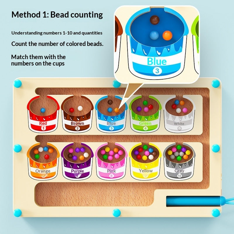 Wooden Magnetic Bead Maze Toy Early Educational Puzzle
