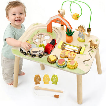 10-in-1 Farm Activity Table for Toddlers – Montessori Wooden Sensory Toy