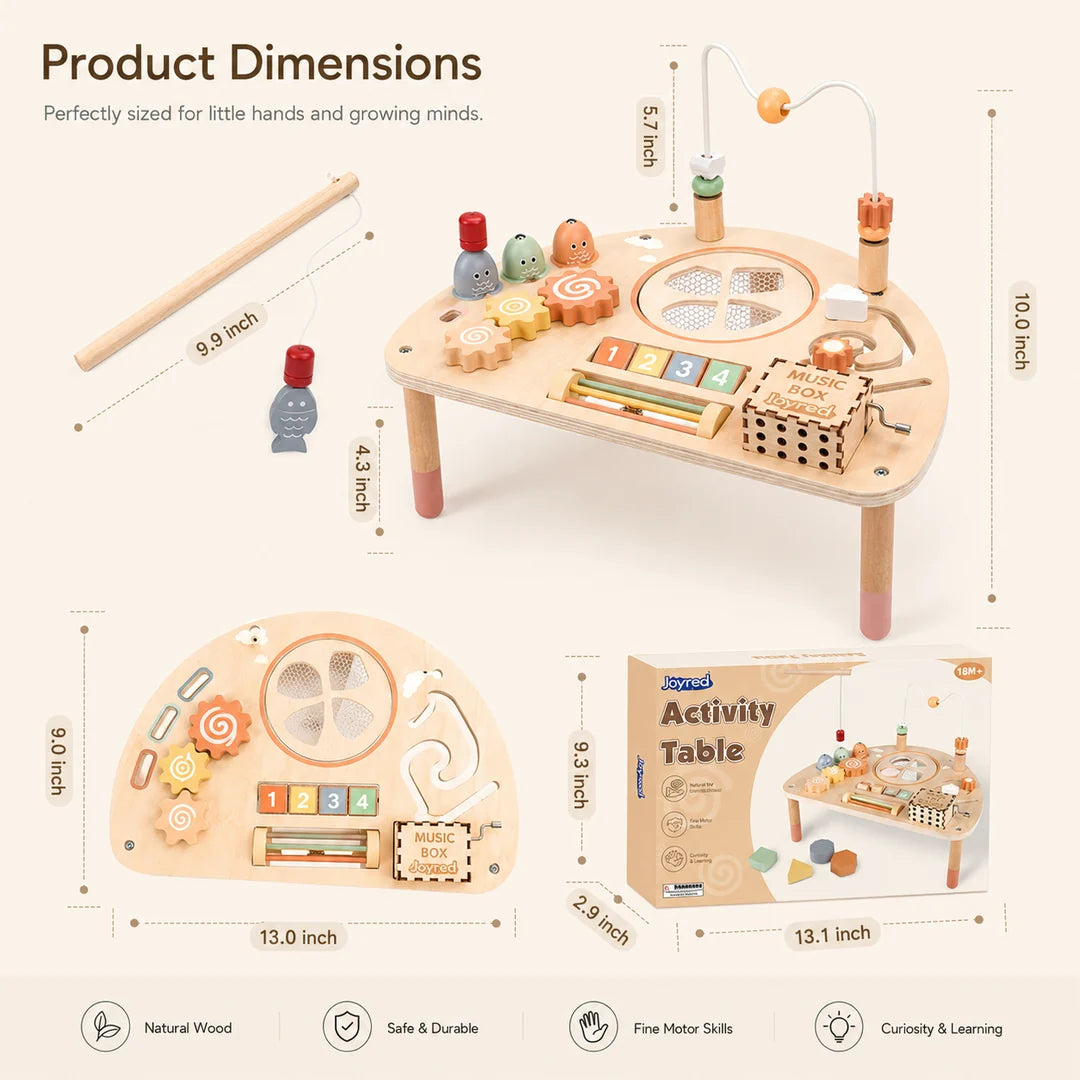 Wooden Activity Table for Toddlers, Montessori 7-in-1 Fishing Game Toys